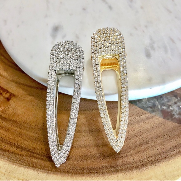 Gold Silver Crystal Barrettes Hair Clips 2 Piece - Picture 4 of 7